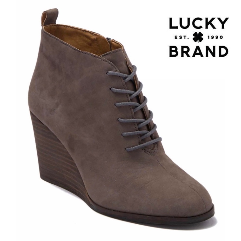 NIB Lucky Brand Yoanna Lace Up Wedge Ankle Boots Bootie